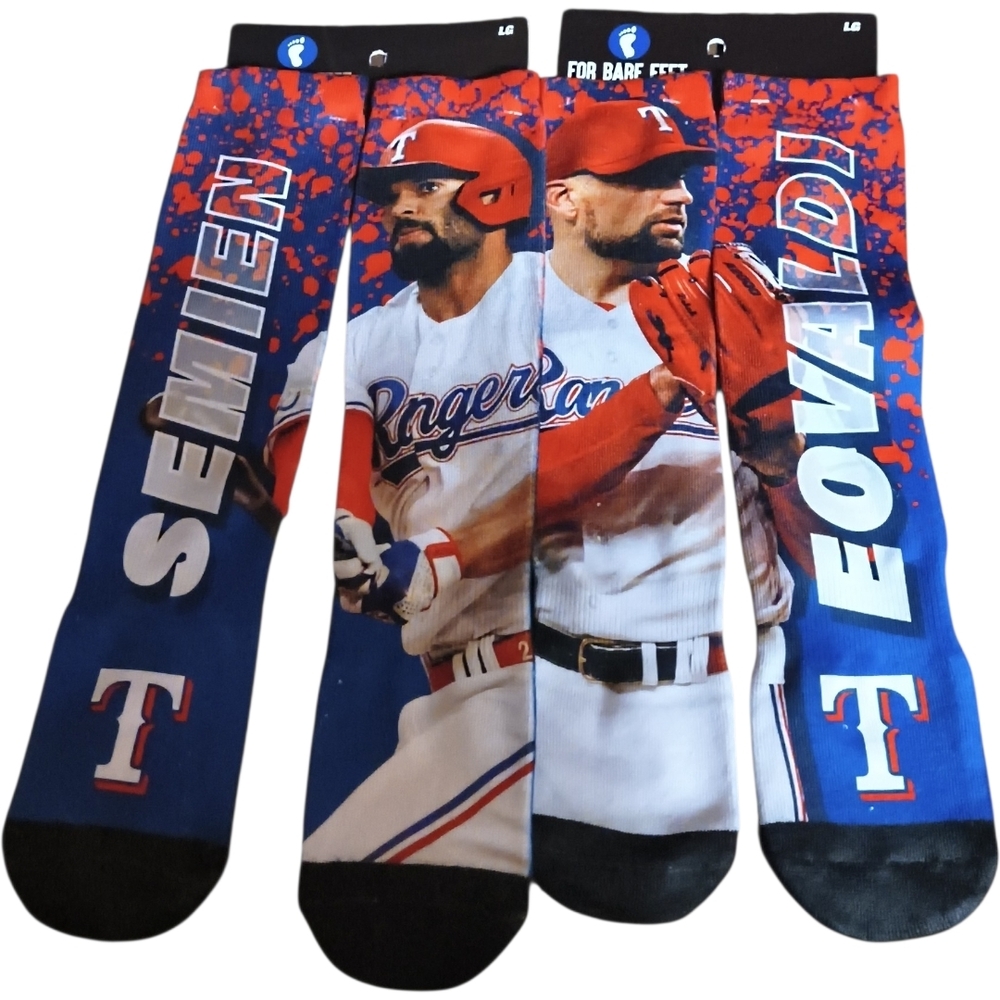 NWT 2 Pair Texas Rangers Men's Blue Graphic Crew Socks - Team Print